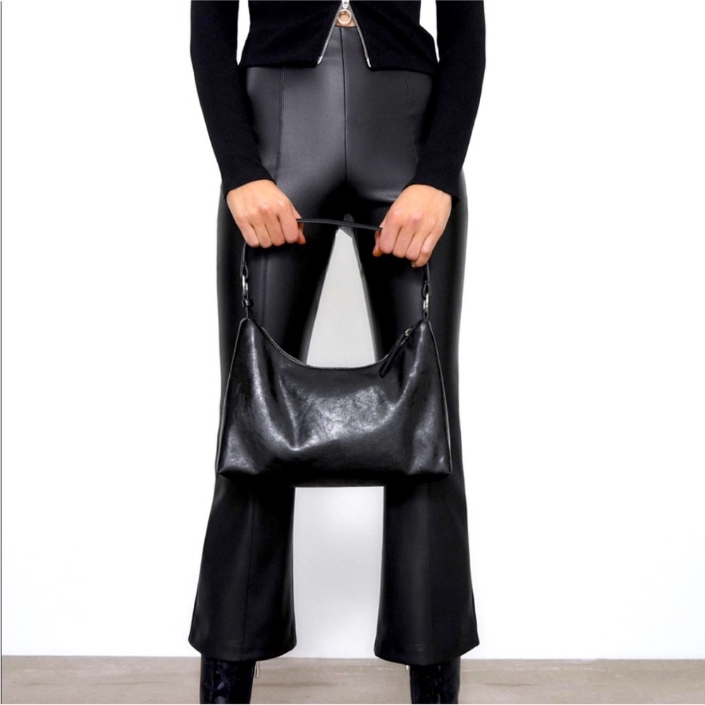 ZARA Faux Leather Flared Cropped Pants Size S NEW